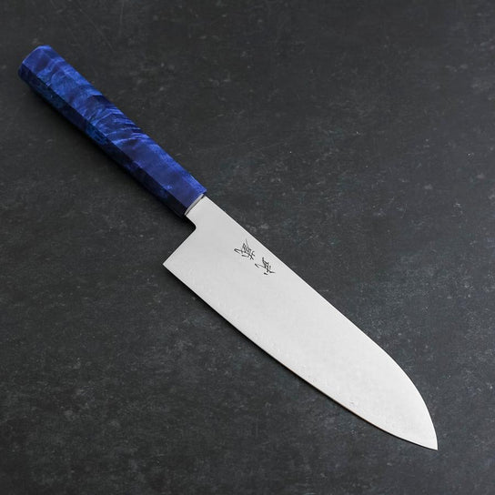 Santoku VG-10 Damas Manche en Bois de Bouleau Bleu 180mm