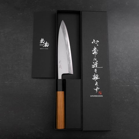 Aideba Blue Steel #1 Hon-Kasumi Manche en Buffle et Bois de Teck 165mm-[Musashi]-[Couteaux de cuisine japonais]