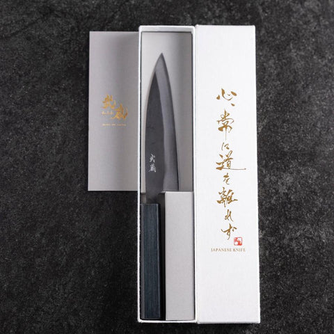 Ajikiri Blue Steel #1 Damas Manche Urushi Bleu Sombre 145mm-[Musashi]-[Couteaux de cuisine japonais]