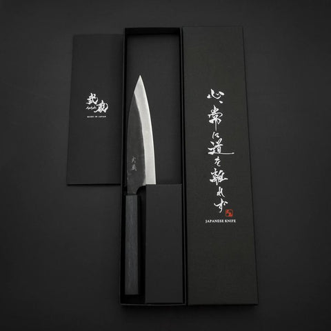 Ajikiri Blue Steel #2 Kurouchi Manche Urushi Bleu Sombre 145mm-[Musashi]-[Couteaux de cuisine japonais]
