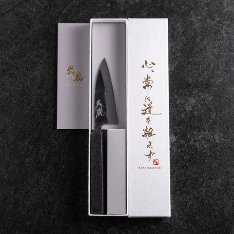 Ajikiri White Steel #2 Kurouchi Manche Ishime Urushi Noir 105mm-[Musashi]-[Couteaux de cuisine japonais]