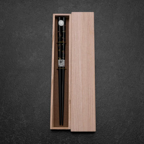 Baguettes en Bois laquées Hosomi Hangai (incrustation de nacre) 235 mm Noir avec Coffret en Bois de Paulownia-[Musashi]-[Couteaux de cuisine japonais]