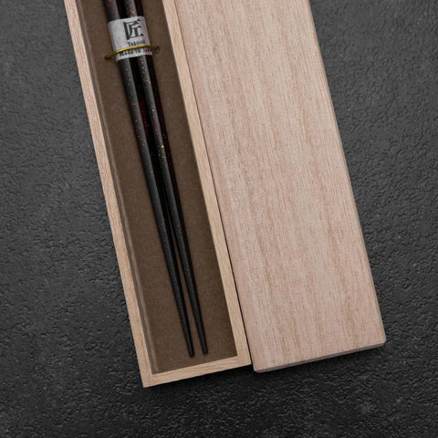 Baguettes en Bois laquées Rokkaku Akira (hexagonales) 235mm Noir avec Coffret en Bois de Paulownia-[Musashi]-[Couteaux de cuisine japonais]