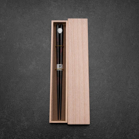 Baguettes en Bois laquées Rokkaku Akira (hexagonales) 235mm Noir avec Coffret en Bois de Paulownia-[Musashi]-[Couteaux de cuisine japonais]