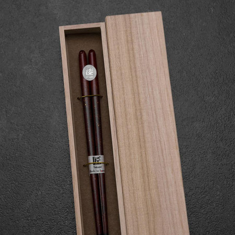 Baguettes en Bois laquées Urushi Ariake 210mm Rouges avec Boîte en Bois de Paulownia-[Musashi]-[Couteaux de cuisine japonais]