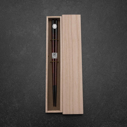 Baguettes en Bois laquées Urushi Ariake 230mm Noires avec Boîte en Bois de Paulownia-[Musashi]-[Couteaux de cuisine japonais]