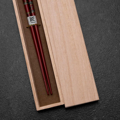 Baguettes en Bois laquées Urushi Gasumi 210mm Rouge avec Coffret en Bois de Paulownia-[Musashi]-[Couteaux de cuisine japonais]