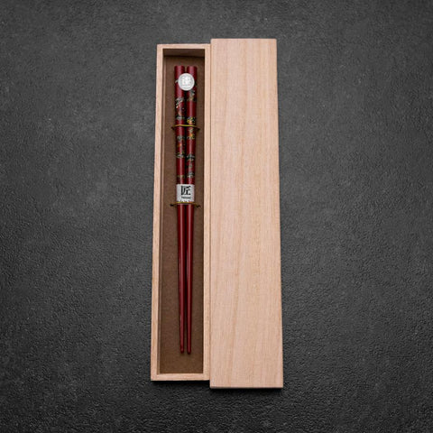Baguettes en Bois laquées Urushi Gasumi 210mm Rouge avec Coffret en Bois de Paulownia-[Musashi]-[Couteaux de cuisine japonais]