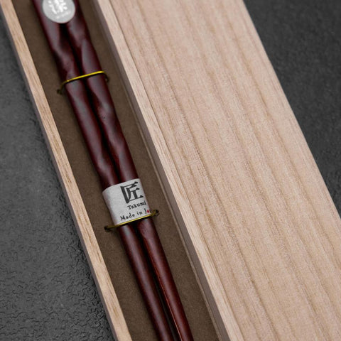 Baguettes en Bois laquées Urushi Hori Benkei 210mm Rouge avec Coffret en Bois de Paulownia-[Musashi]-[Couteaux de cuisine japonais]