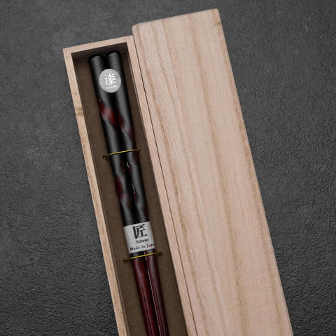 Baguettes en Bois laquées Urushi Hori Benkei 230mm Noir avec Coffret en Bois de Paulownia-[Musashi]-[Couteaux de cuisine japonais]