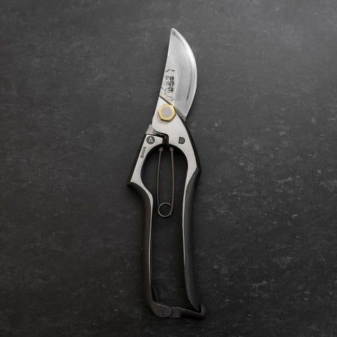 Black Musashi Pruning Shears / Garden Scissors A Type Damascus Forged Handmade 200mm-[Musashi]-[Couteaux de cuisine japonais]