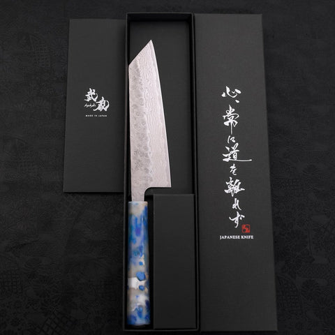 Bunka AUS-10 Nashiji Damas Manche Océan Mélange Bleu et Blanc 170mm-[Musashi]-[Couteaux de cuisine japonais]