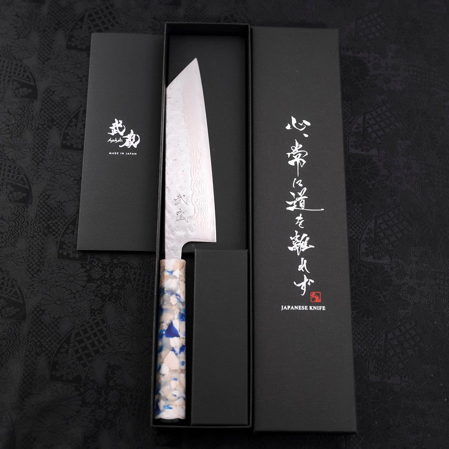 Bunka AUS-10 Nashiji Damas Miroir Manche Blanc Mélangé 170mm-[Musashi]-[Couteaux de cuisine japonais]