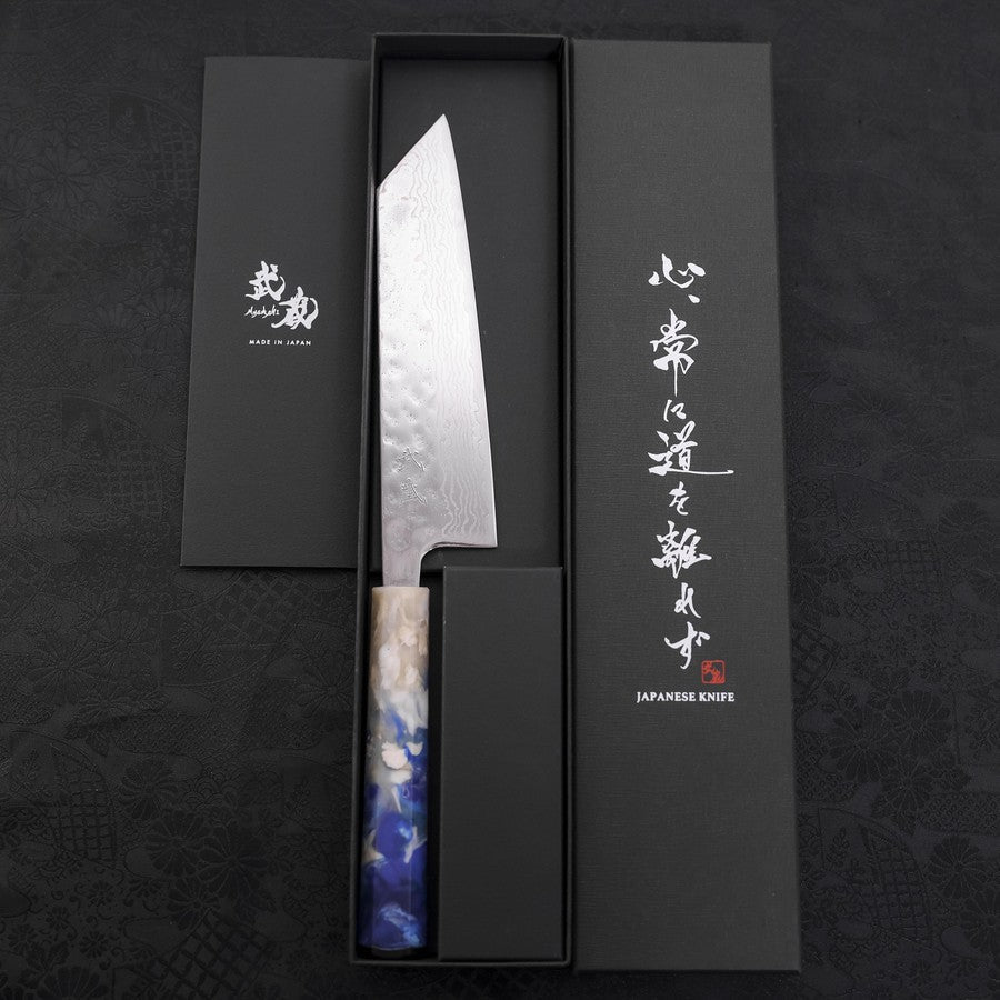 Bunka AUS-10 Nashiji Damas Miroir Manche Océan Bleu et Blanc 170mm-[Musashi]-[Couteaux de cuisine japonais]