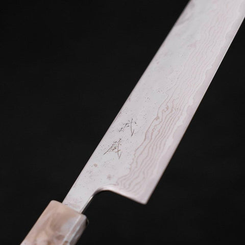 Bunka AUS-10 Nashiji Damascus Mirror Ocean White Blue Handle 170mm (6.7”)-[Musashi]-[Couteaux de cuisine japonais]