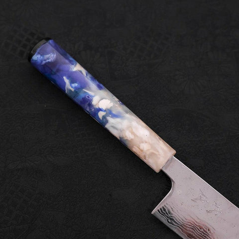 Bunka AUS-10 Nashiji Damascus Mirror Ocean White Blue Handle 170mm (6.7”)-[Musashi]-[Couteaux de cuisine japonais]