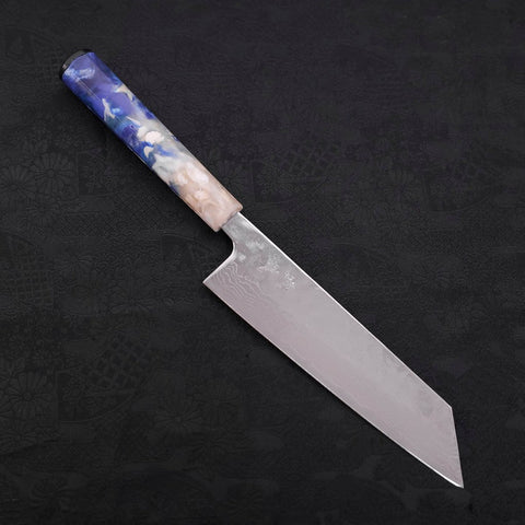 Bunka AUS-10 Nashiji Damascus Mirror Ocean White Blue Handle 170mm (6.7”)-[Musashi]-[Couteaux de cuisine japonais]