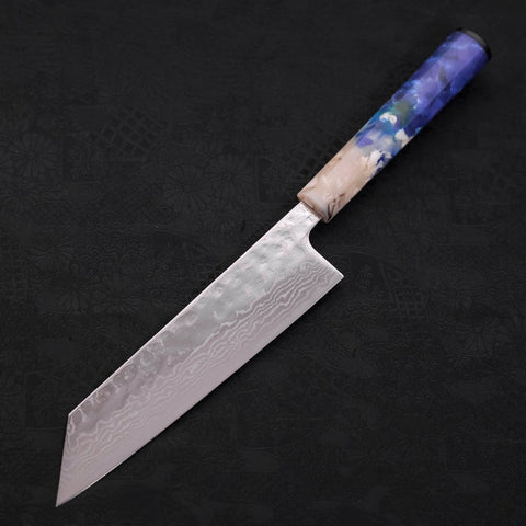 Bunka AUS-10 Nashiji Damascus Mirror Ocean White Blue Handle 170mm-[Musashi]-[Japanese-Kitchen-Knives]