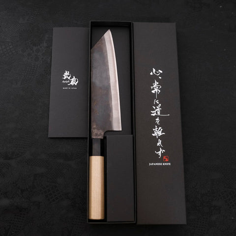 Bunka Blue Steel #1 Kurouchi Dark Blue Urushi Handle 190mm (7.5”)-[Musashi]-[Couteaux de cuisine japonais]