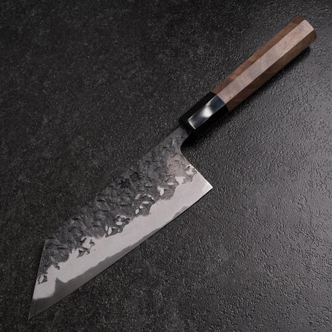 Bunka Blue Steel #1 Kurouchi Tsuchime Buffalo Walnut Handle 165mm (6.5”)-[Musashi]-[Couteaux de cuisine japonais]