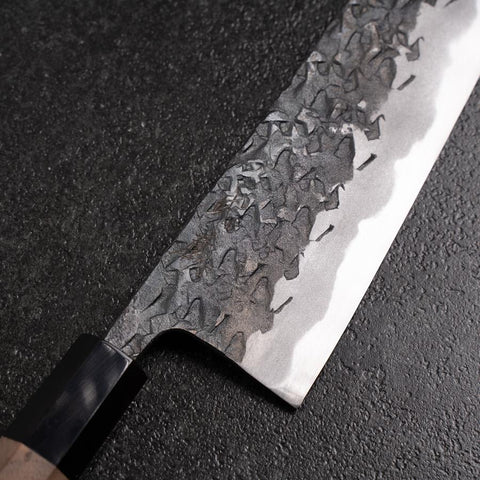 Bunka Blue Steel #1 Kurouchi Tsuchime Buffalo Walnut Handle 165mm (6.5”)-[Musashi]-[Couteaux de cuisine japonais]
