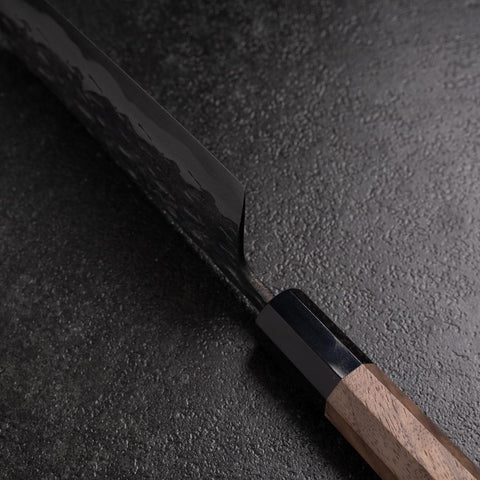 Bunka Blue Steel #1 Kurouchi Tsuchime Buffalo Walnut Handle 165mm (6.5”)-[Musashi]-[Couteaux de cuisine japonais]