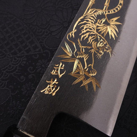 Bunka Blue Steel #2 Kurouchi Chokin Tigre-Bambou Manche en Buffle et Ébène 175mm-[Musashi]-[Couteaux de cuisine japonais]