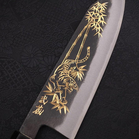Bunka Blue Steel #2 Kurouchi Chokin Tigre-Bambou Manche en Buffle et Ébène 175mm-[Musashi]-[Couteaux de cuisine japonais]