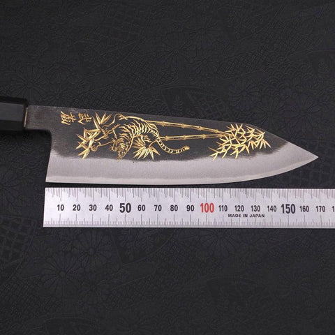 Bunka Blue Steel #2 Kurouchi Chokin Tigre-Bambou Manche en Buffle et Ébène 175mm-[Musashi]-[Couteaux de cuisine japonais]
