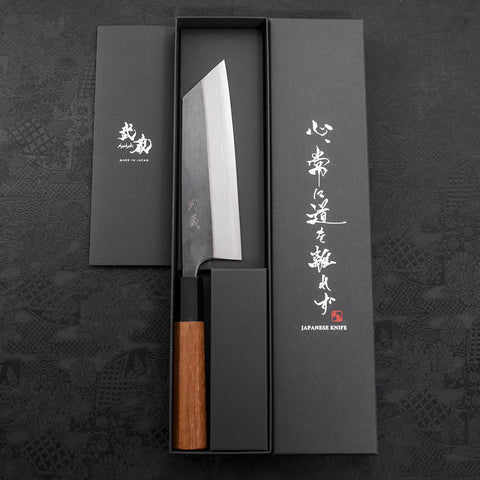 Bunka Blue Steel #2 Kurouchi Damas Manche en Buffle et Bois de Teck 165mm-[Musashi]-[Couteaux de cuisine japonais]