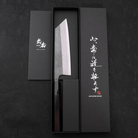 Bunka Blue Steel #2 Kurouchi Damascus Buffalo Ebony Handle 165mm (6.5”)-[Musashi]-[Couteaux de cuisine japonais]