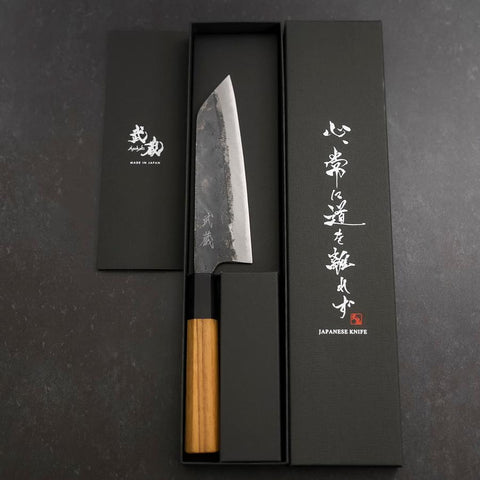 Bunka Blue Steel #2 Kurouchi Manche en Buffle et Bois de Teck 165mm-[Musashi]-[Couteaux de cuisine japonais]
