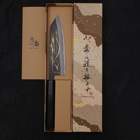 Bunka Blue steel #2 Kurouchi Chokin Nami-Fuji Manche en Buffle et Ébène 175mm-[Musashi]-[Couteaux de cuisine japonais]