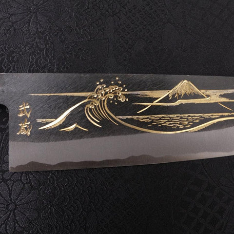 Bunka Blue steel #2 Kurouchi Chokin Nami-Fuji Manche en Buffle et Ébène 175mm-[Musashi]-[Couteaux de cuisine japonais]