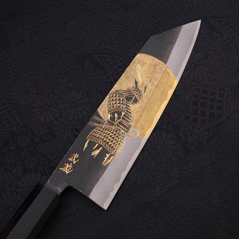 Bunka Blue steel #2 Kurouchi Chokin Samourai Pleine Lune Manche en Buffle et Ébène 175mm-[Musashi]-[Couteaux de cuisine japonais]
