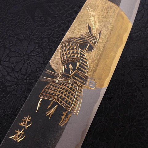 Bunka Blue steel #2 Kurouchi Chokin Samourai Pleine Lune Manche en Buffle et Ébène 175mm-[Musashi]-[Couteaux de cuisine japonais]