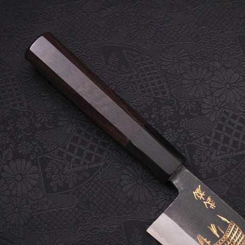 Bunka Blue steel #2 Kurouchi Chokin Samourai Pleine Lune Manche en Buffle et Ébène 175mm-[Musashi]-[Couteaux de cuisine japonais]