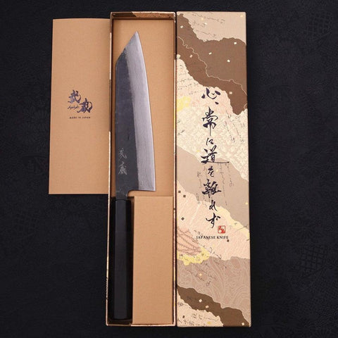 Bunka Blue Steel #2 Kurouchi Damas Manche en Buffle et Ébène 180mm-[Musashi]-[Couteaux de cuisine japonais]