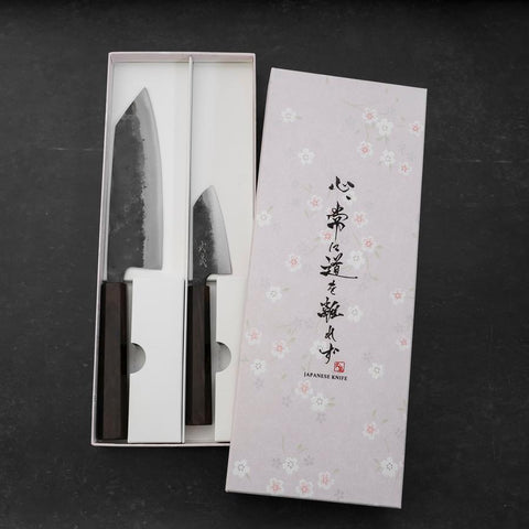 Bunka & Kobunka Blue steel #2 Kurouchi Manche en Ébène Sakura set-[Musashi]-[Couteaux de cuisine japonais]