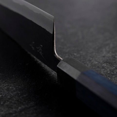 Bunka Revêtement inox Blue Steel #2 Kurouchi Manche Urushi Bleu 170mm-[Musashi]-[Couteaux de cuisine japonais]