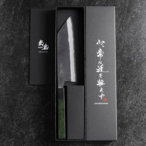 Bunka Revêtement inox Blue Steel #2 Kurouchi Manche Urushi Vert 170mm-[Musashi]-[Couteaux de cuisine japonais]