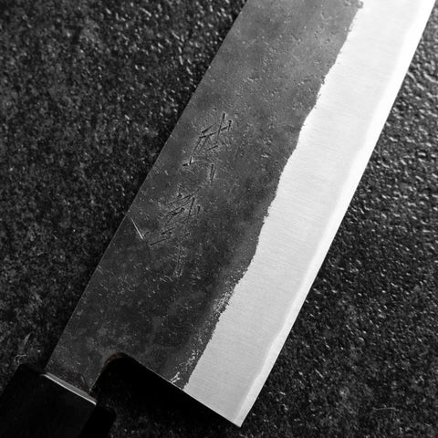 Bunka Revêtement inox Blue Steel #2 Kurouchi Manche en Noyer 165mm-[Musashi]-[Couteaux de cuisine japonais]