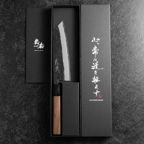 Bunka Revêtement inox Blue Steel #2 Kurouchi Manche en Noyer 165mm-[Musashi]-[Couteaux de cuisine japonais]