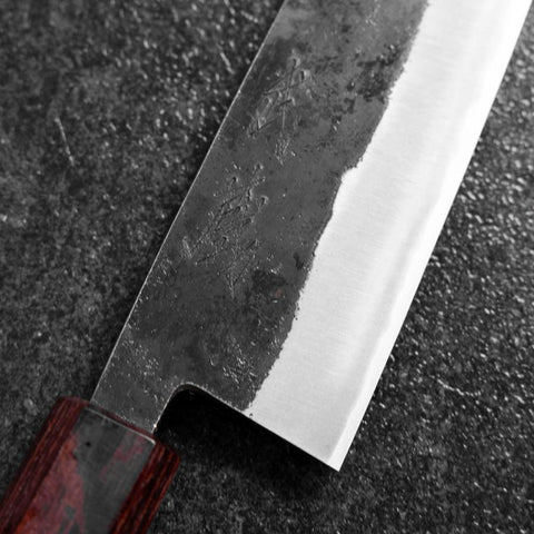 Bunka Revêtement inox Blue Steel #2 Kurouchi Manche en Zelkova 180mm-[Musashi]-[Couteaux de cuisine japonais]