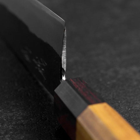 Bunka Revêtement inox Blue Steel #2 Kurouchi Manche en Zelkova 180mm-[Musashi]-[Couteaux de cuisine japonais]