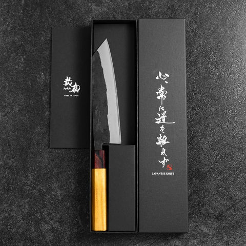 Bunka Revêtement inox Blue Steel #2 Kurouchi Manche en Zelkova 180mm-[Musashi]-[Couteaux de cuisine japonais]