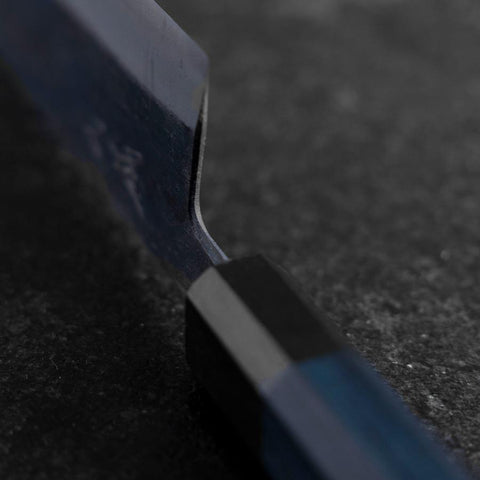 Bunka Revêtement inox Blue Super Kurouchi Manche Urushi Bleu 170mm-[Musashi]-[Couteaux de cuisine japonais]