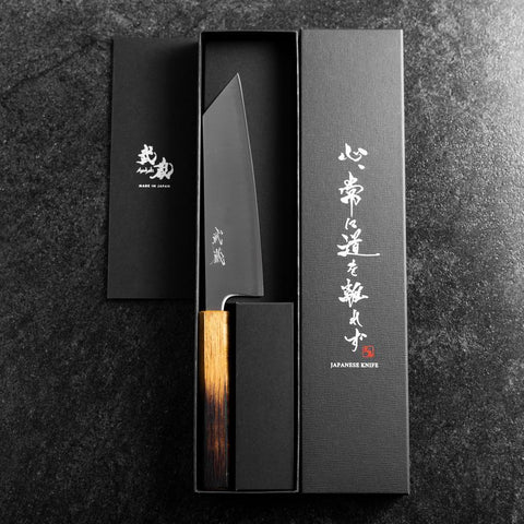 Bunka Revêtement inox Blue Super Poli Manche Yaki Urushi 175mm-[Musashi]-[Couteaux de cuisine japonais]