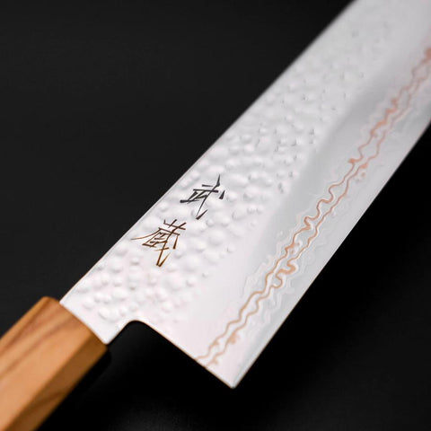 Bunka SLD Damas coloré Tsuchime au nickel Manche en Olivier 170mm Édition limitée-[Musashi]-[Couteaux de cuisine japonais]