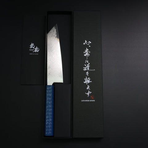 Bunka SLD Nickel en Vagues Damas Manche Urushi Bleu 170mm-[Musashi]-[Couteaux de cuisine japonais]